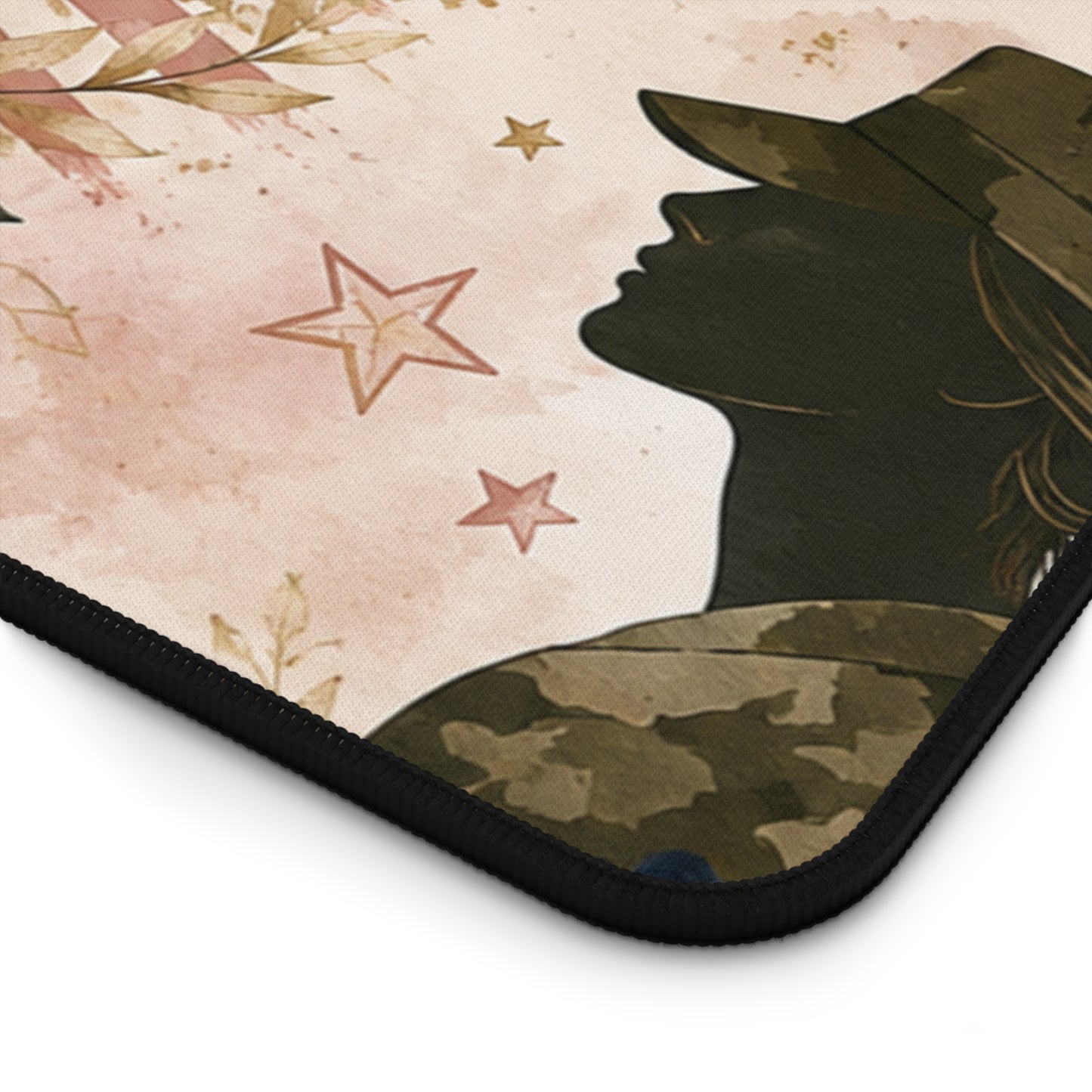 Woman Warrior Veteran Desk Mat — Feminine Patriotic Military Mouse Pad