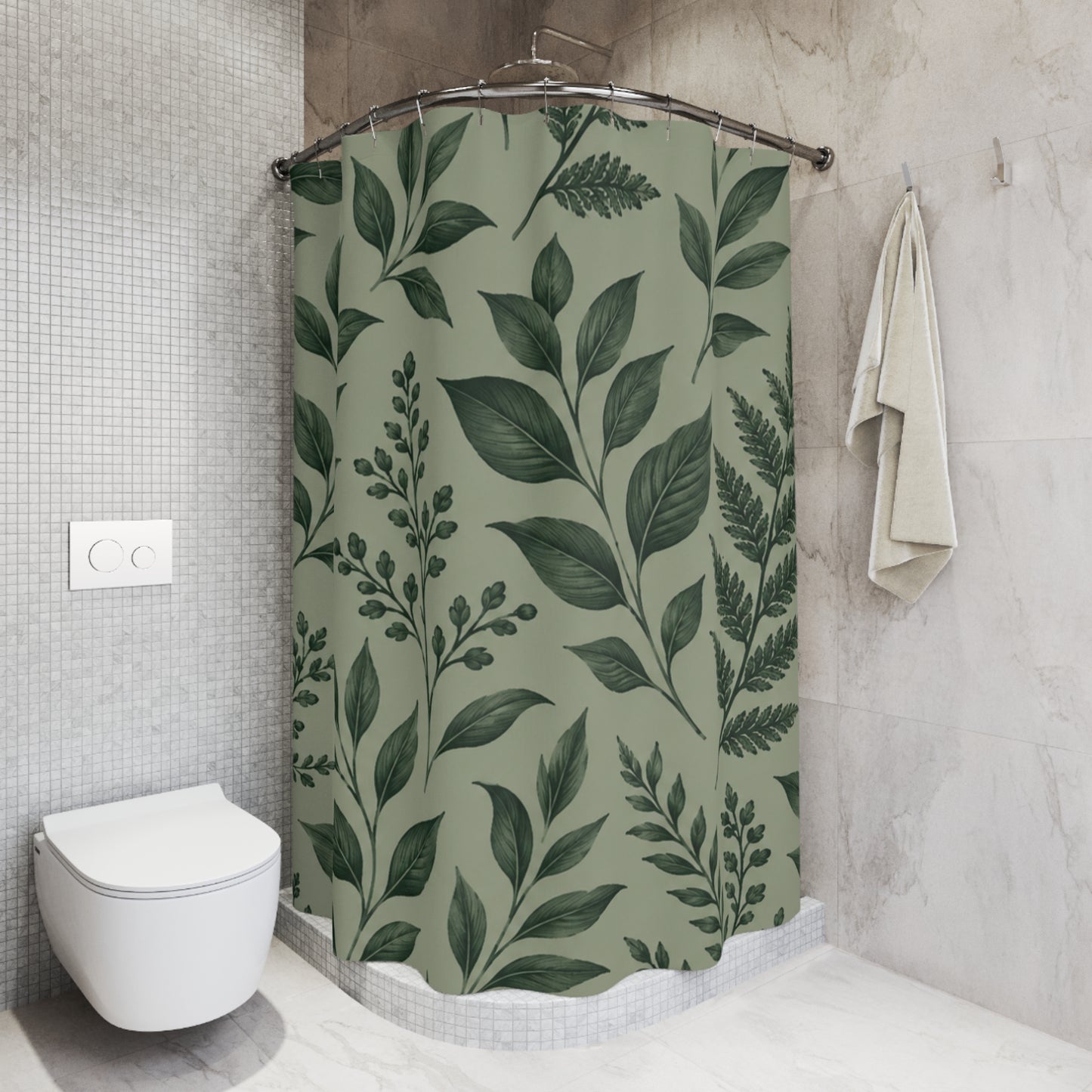 Botanical Green Leaf Shower Curtain