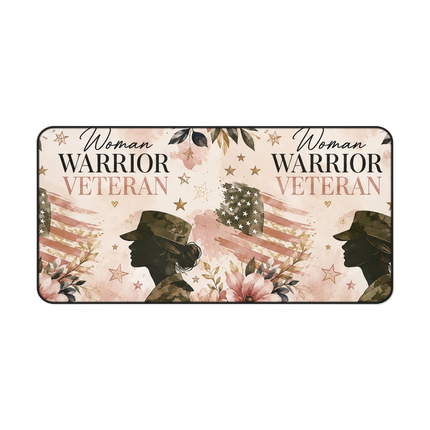 Woman Warrior Veteran Desk Mat — Feminine Patriotic Military Mouse Pad