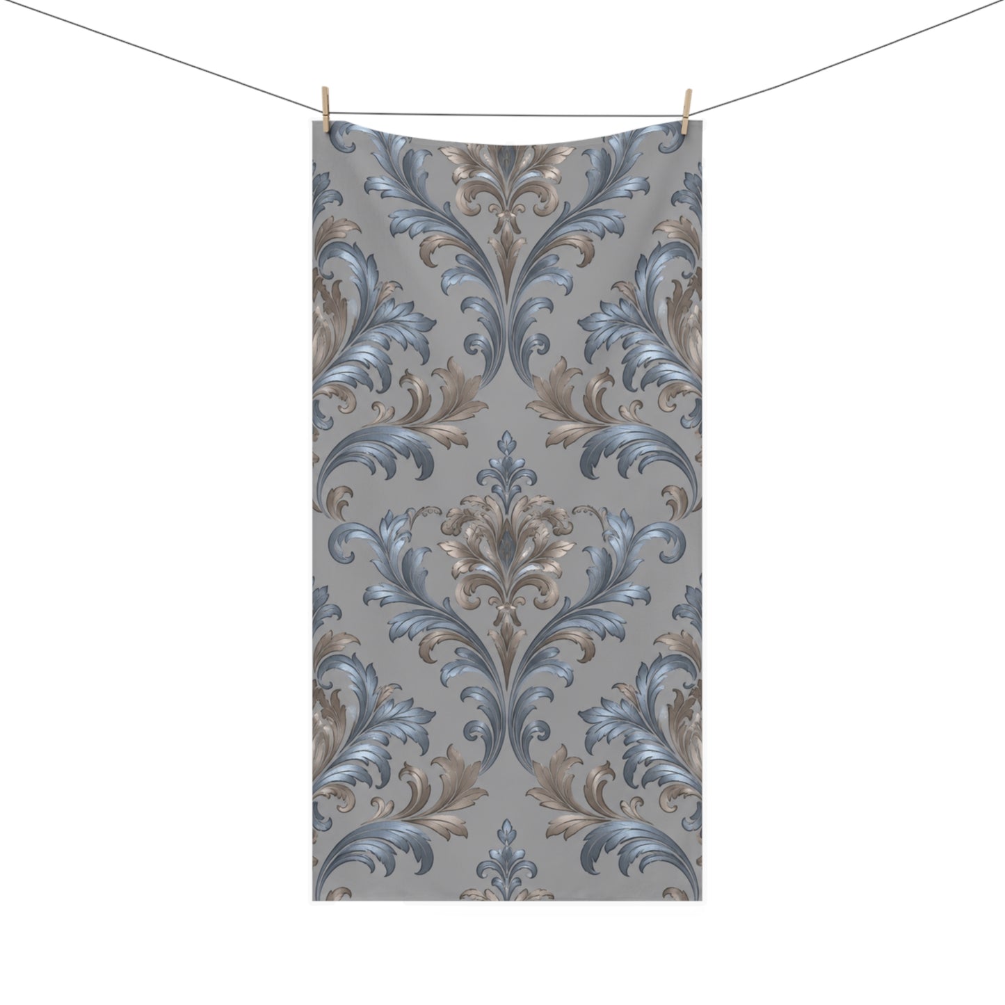 Elegant Blue Gray Damask Mink Cotton Towel
