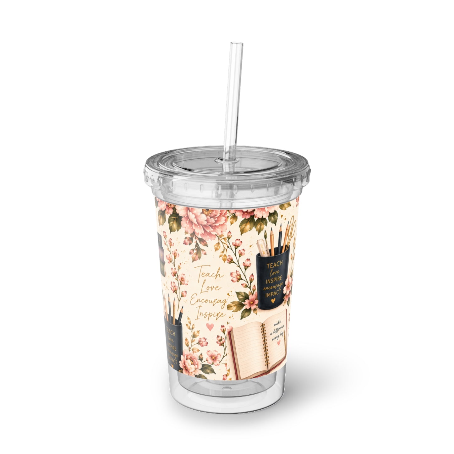 Teacher Appreciation Floral Acrylic Tumbler — "Thank You Teacher" Travel Cup