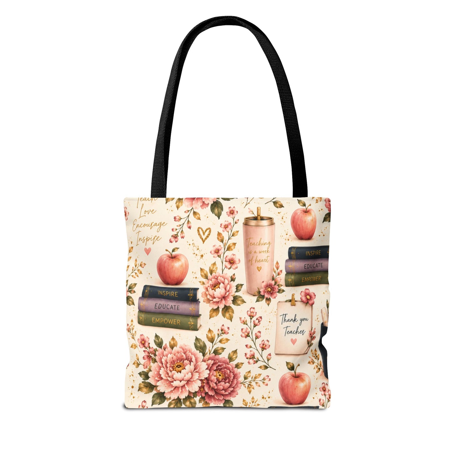 Teacher Appreciation Tote Bag - 'Thank You Teacher' Book & Apple Pattern
