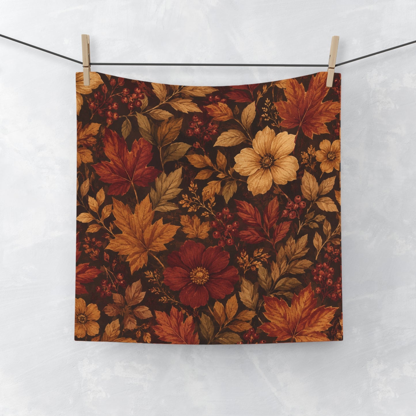 Rustic Fall Face Towel – Leaves & Flowers