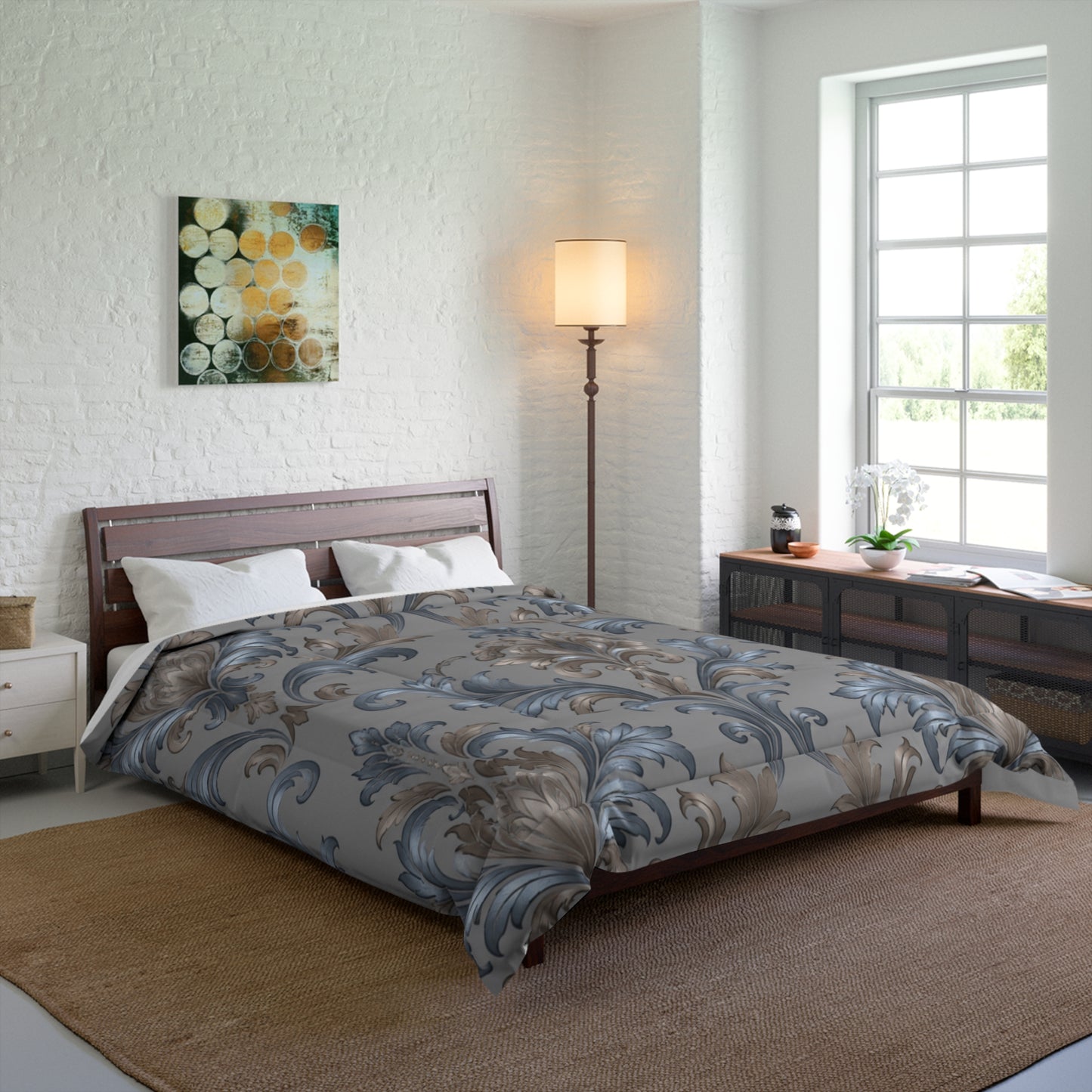 Elegant Blue Gray Damask Bedding