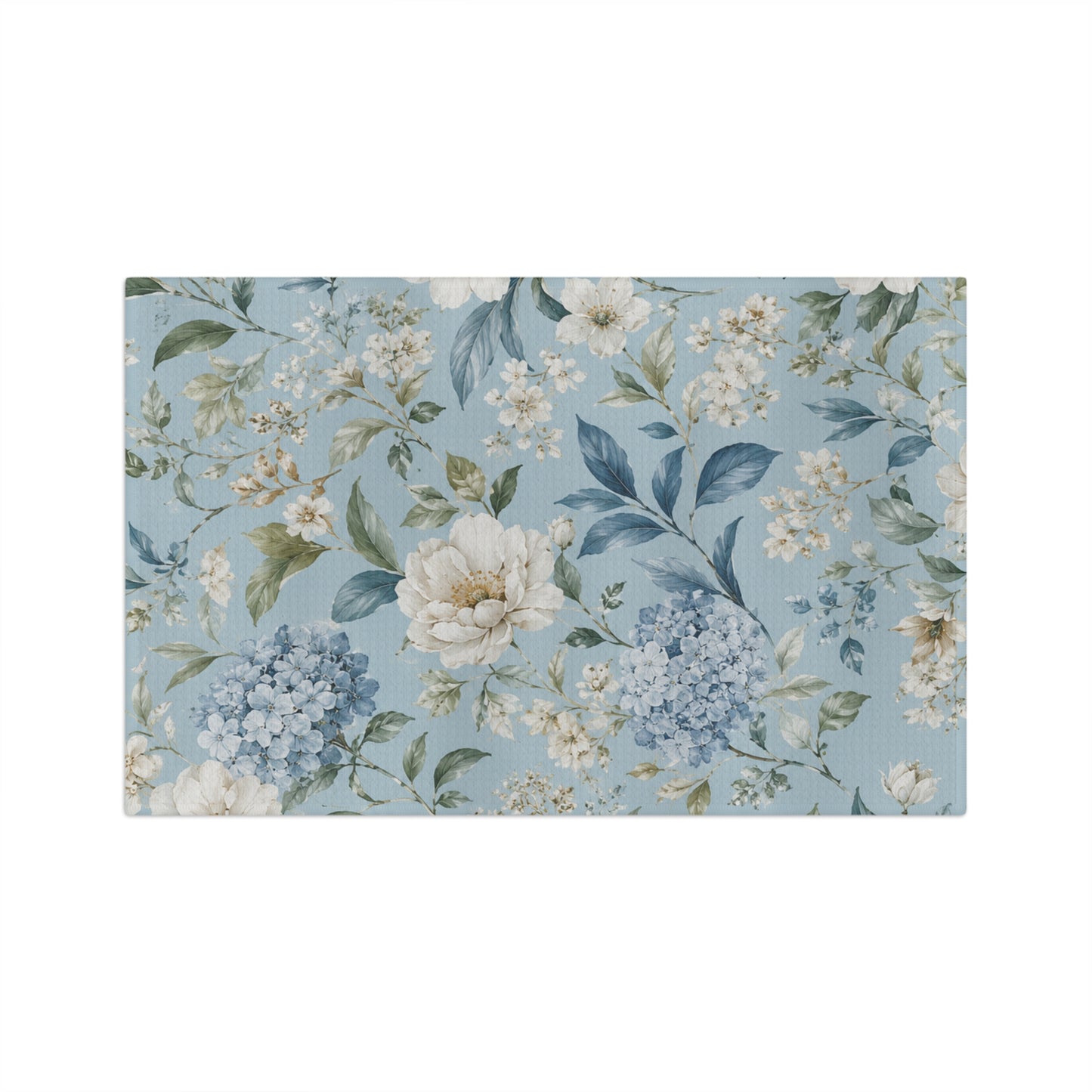 Blue Vintage Hydrangea & Peony Tea Towel — Microfiber Kitchen Towel with Pattern