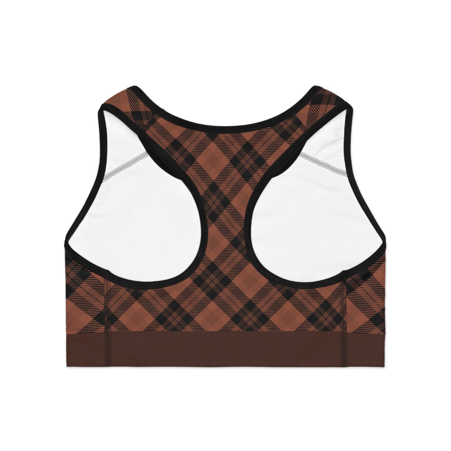 Brown w/Cocoa Trim Plaid Sports Bra (AOP)