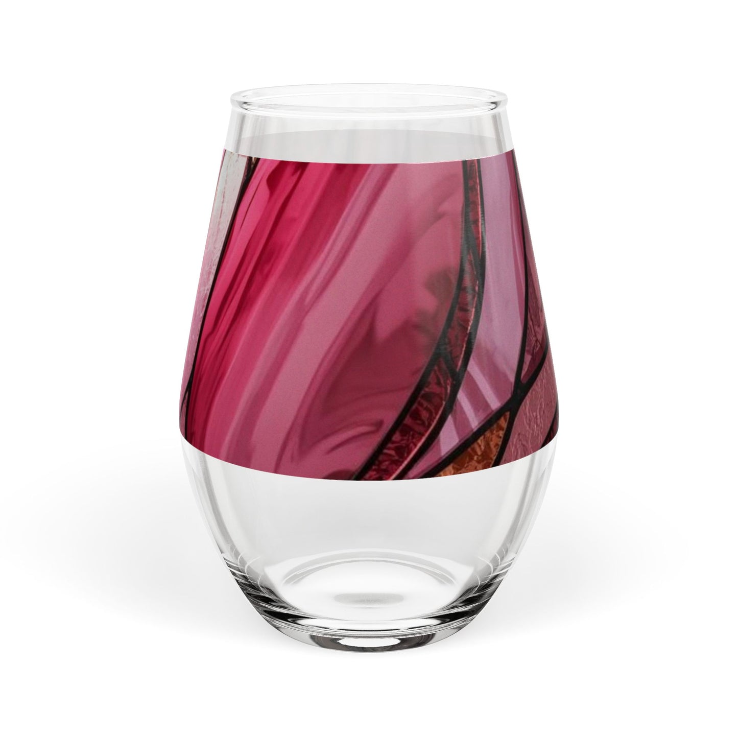 Rose Allure Stained Glass Stemless Wine Glass – 11.75 oz