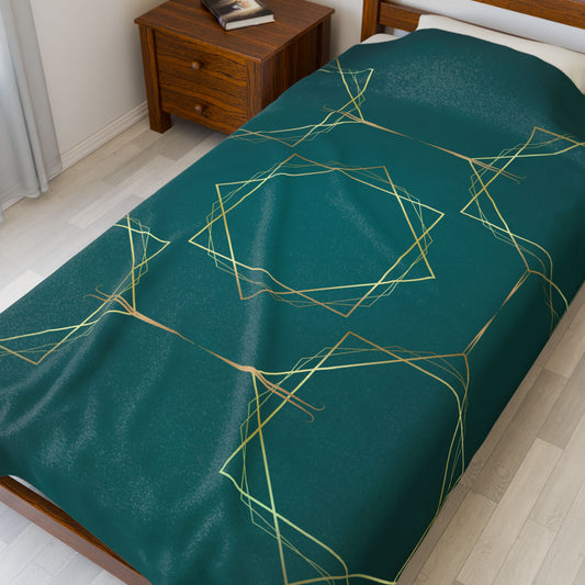 Gilded Elegance (Dark Teal) Velveteen Plush Blanket
