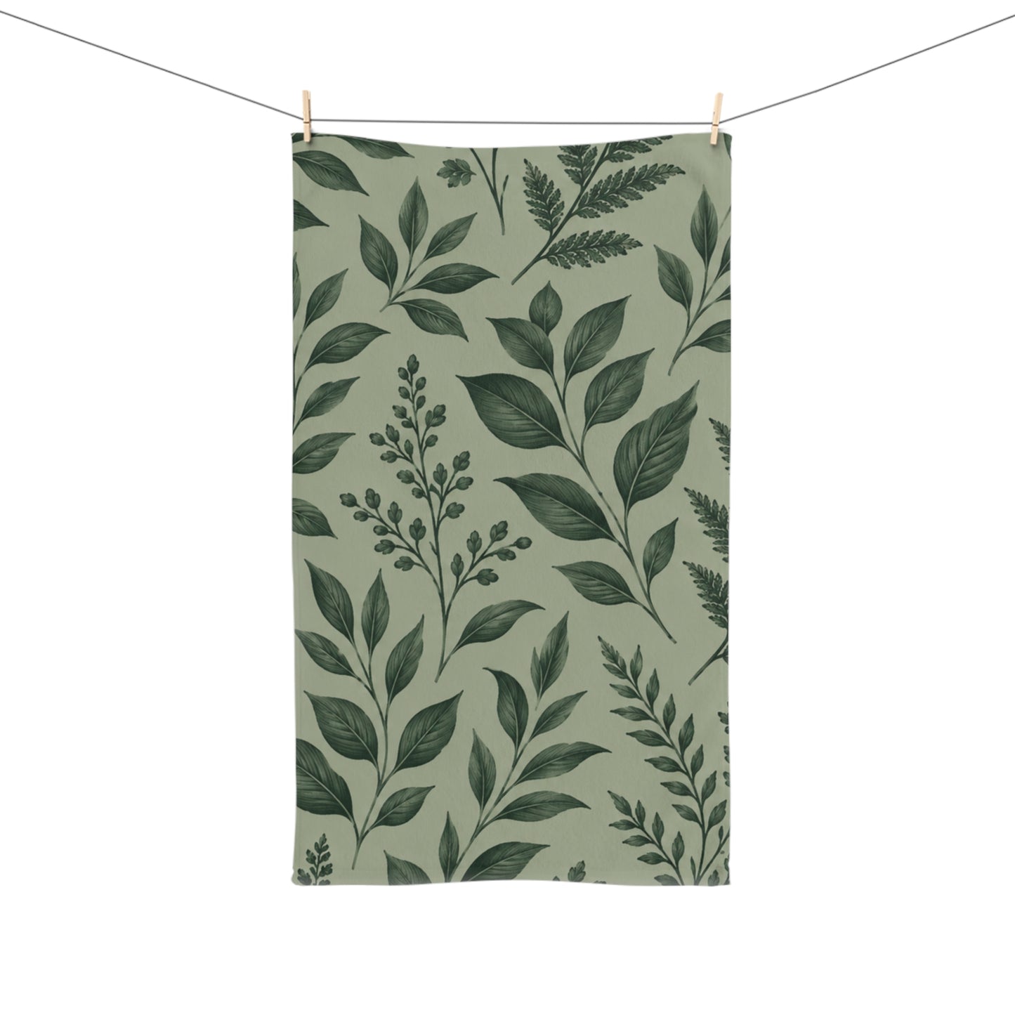 Botanical Green Leaf Hand Towel — Green Foliage Kitchen & Bath Accent