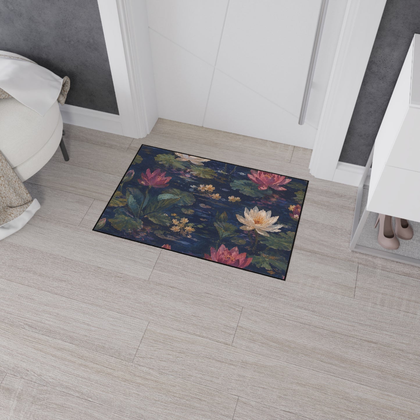 Dark Blue Lotus Pond Heavy-Duty Floor Mat — Durable Entryway Rug
