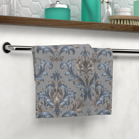 Elegant Blue Gray Damask Face Towel
