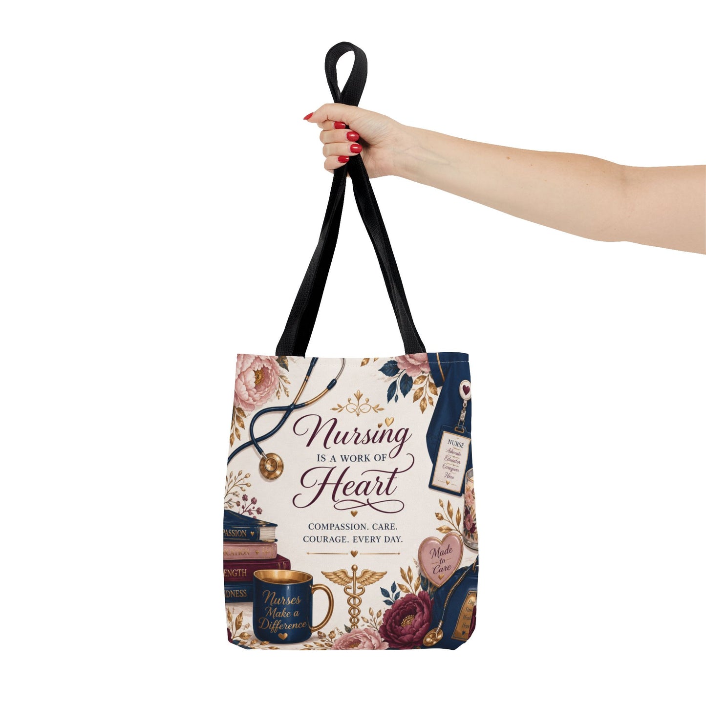 Nursing Is a Work of Heart Tote Bag – Floral Nurse Appreciation Gift