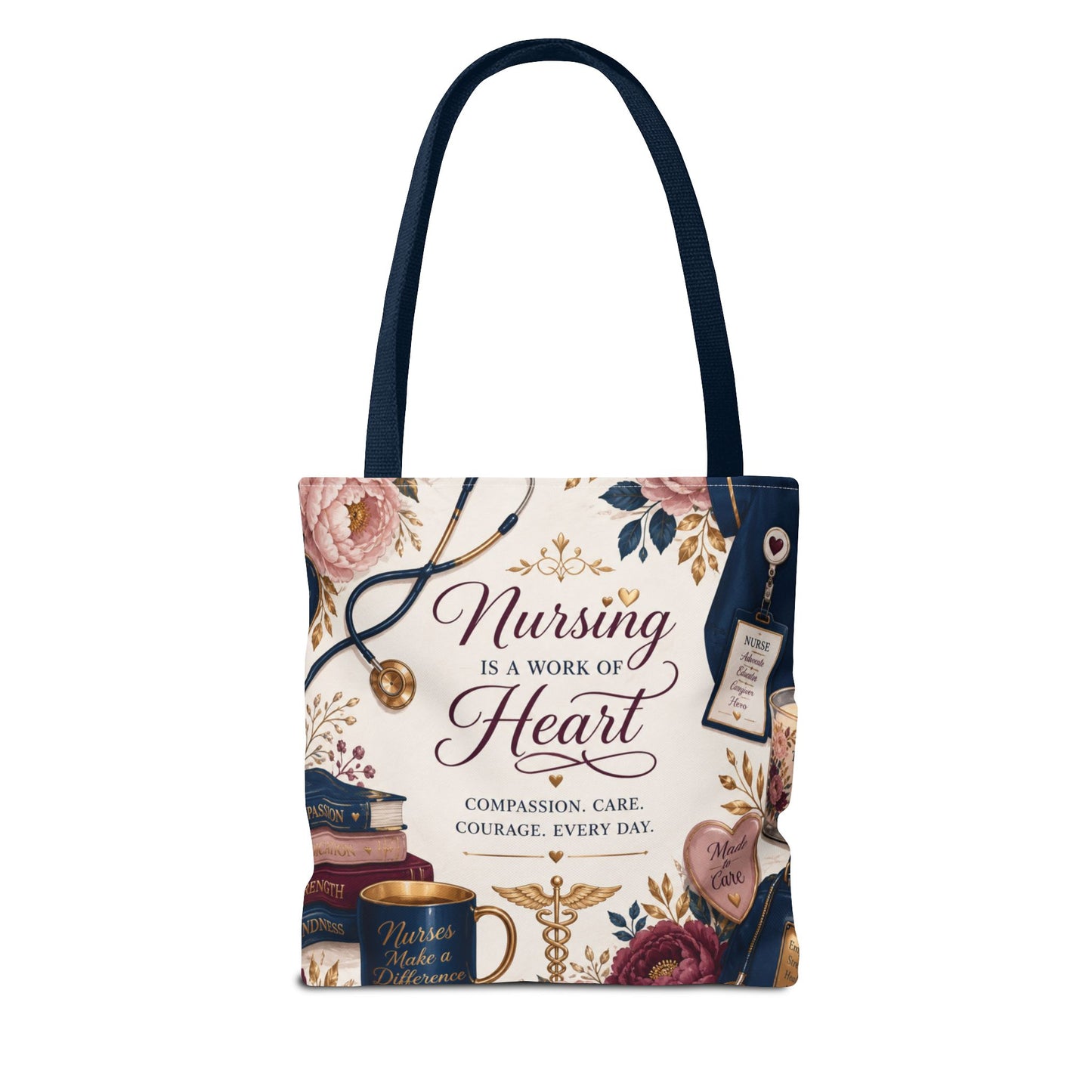Nursing Is a Work of Heart Tote Bag – Floral Nurse Appreciation Gift