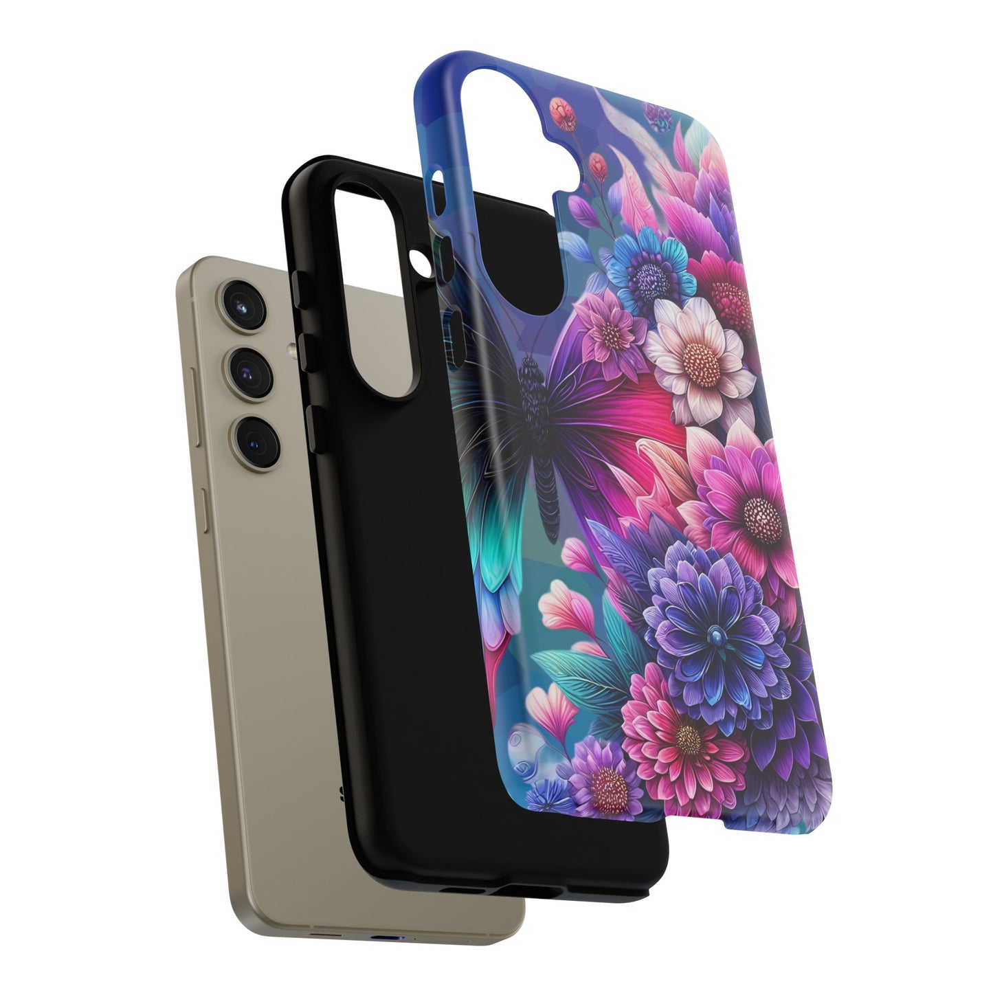 Butterfly Bloom Tough Phone Case — Vibrant Purple Blossom Protective Cover