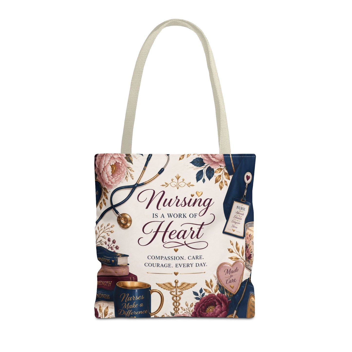 Nursing Is a Work of Heart Tote Bag – Floral Nurse Appreciation Gift