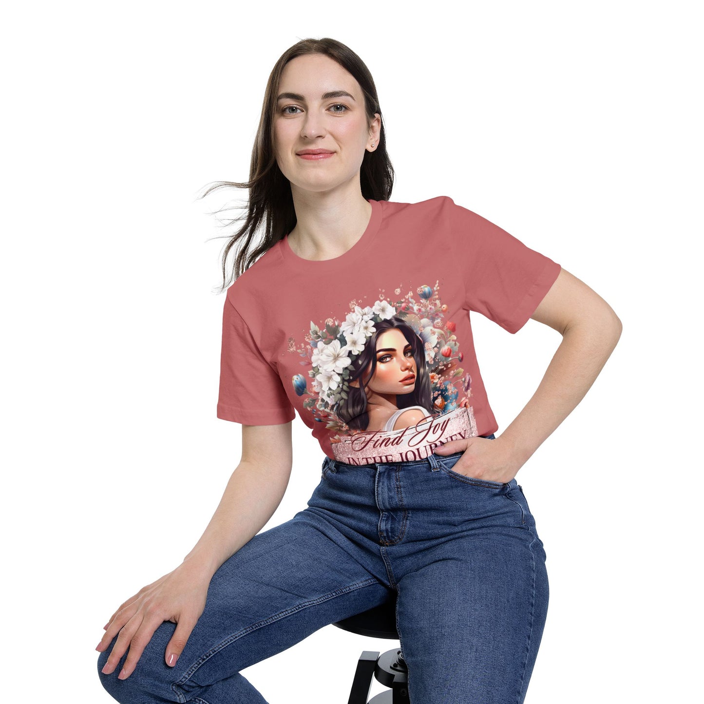 Portrait Graphic T-Shirt 'Find Joy in the Journey' Floral Portrait T-Shirt