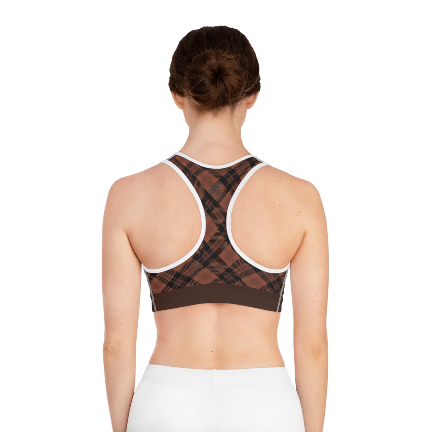 Brown w/Cocoa Trim Plaid Sports Bra (AOP)