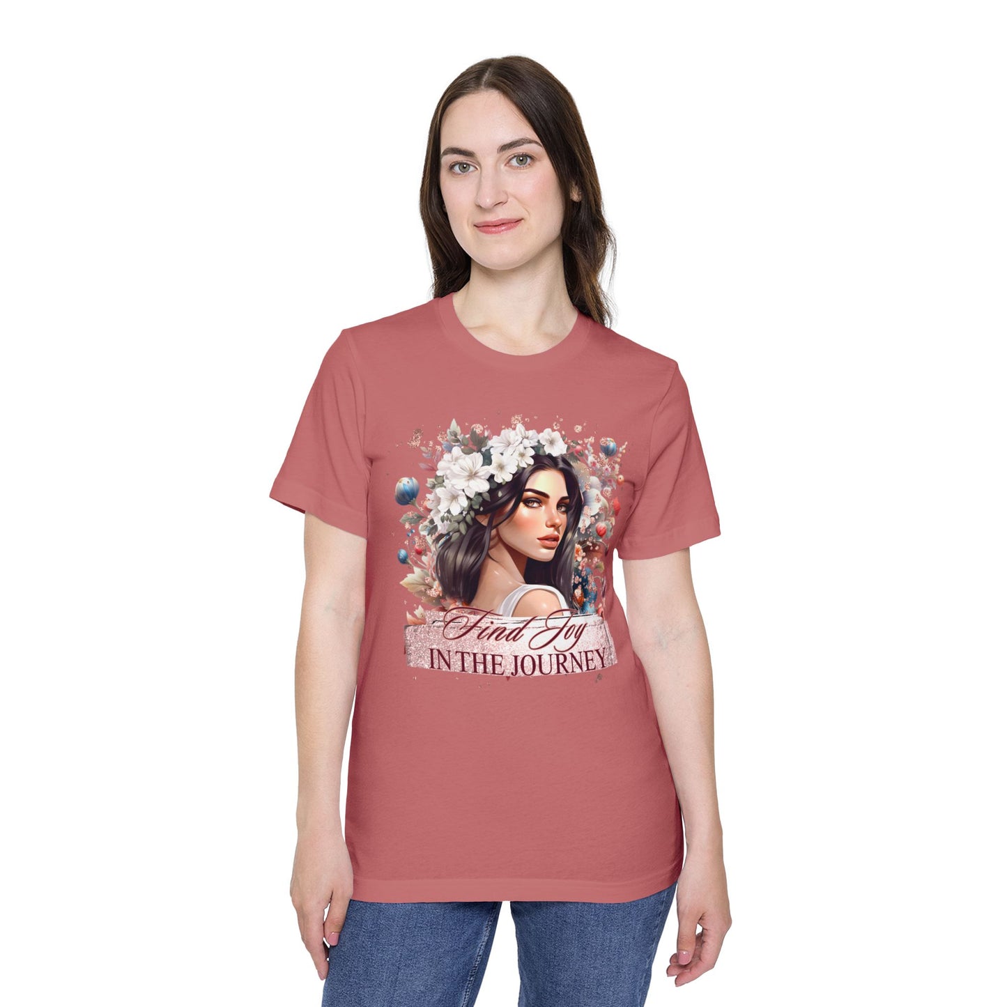 Portrait Graphic T-Shirt 'Find Joy in the Journey' Floral Portrait T-Shirt