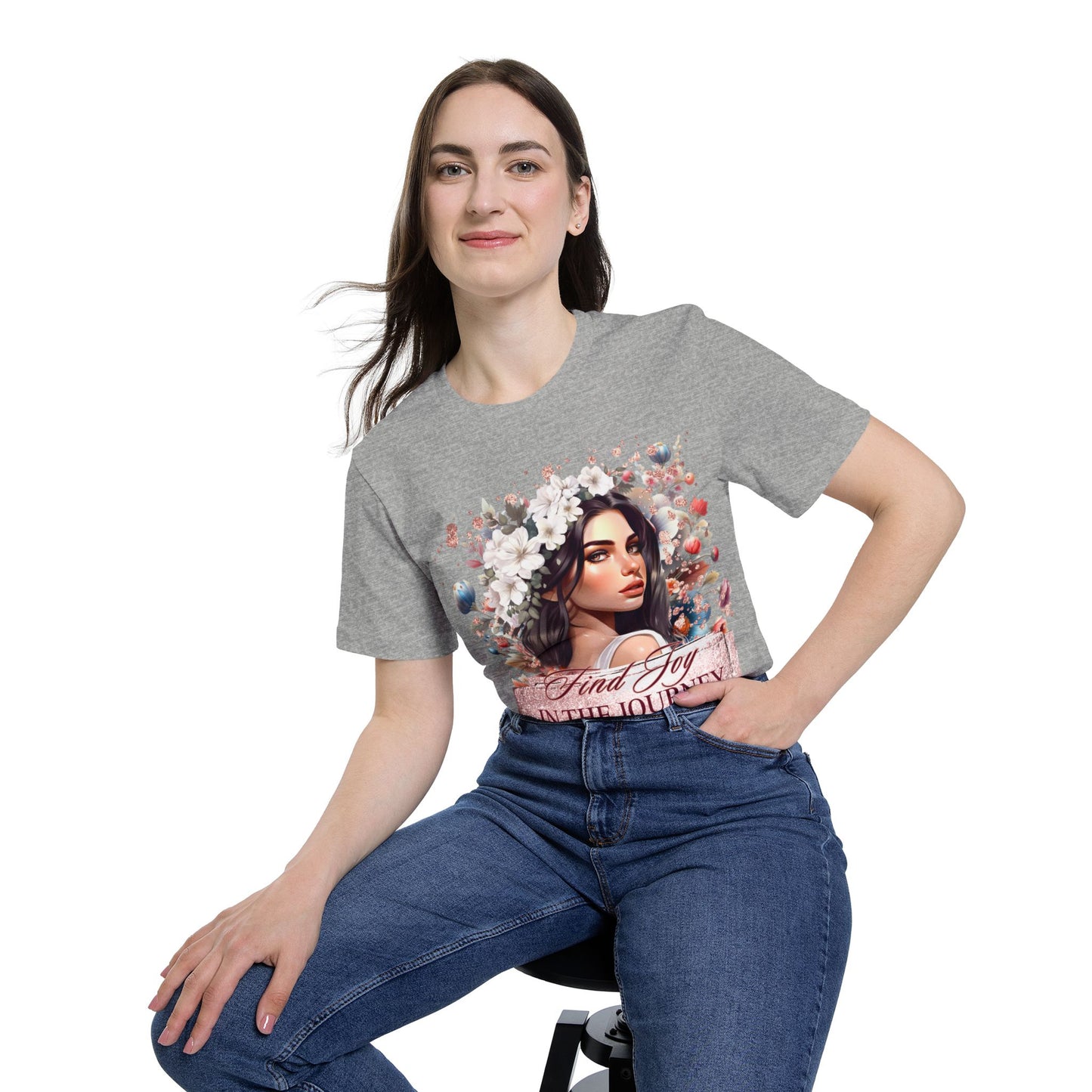 Portrait Graphic T-Shirt 'Find Joy in the Journey' Floral Portrait T-Shirt