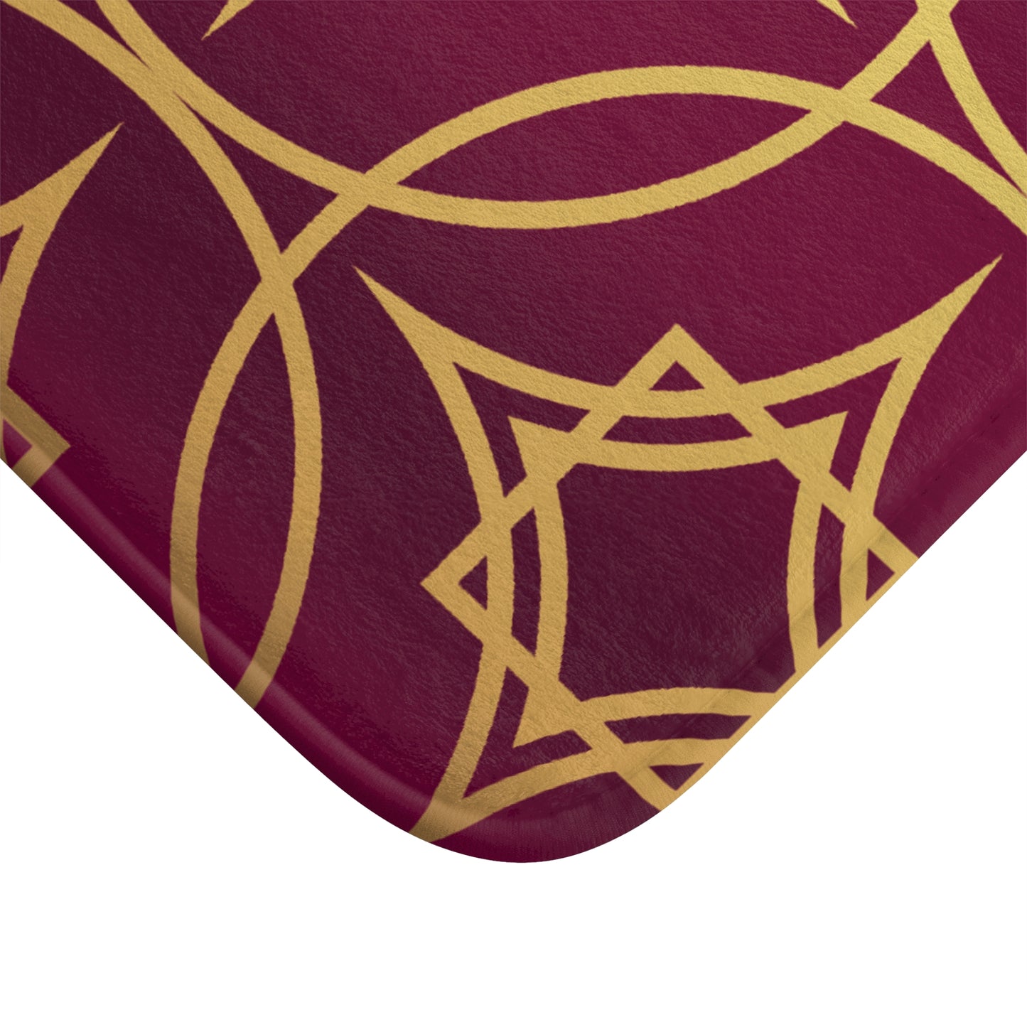 Gilded Geometric Bath Mat — Burgundy Moroccan Pattern
