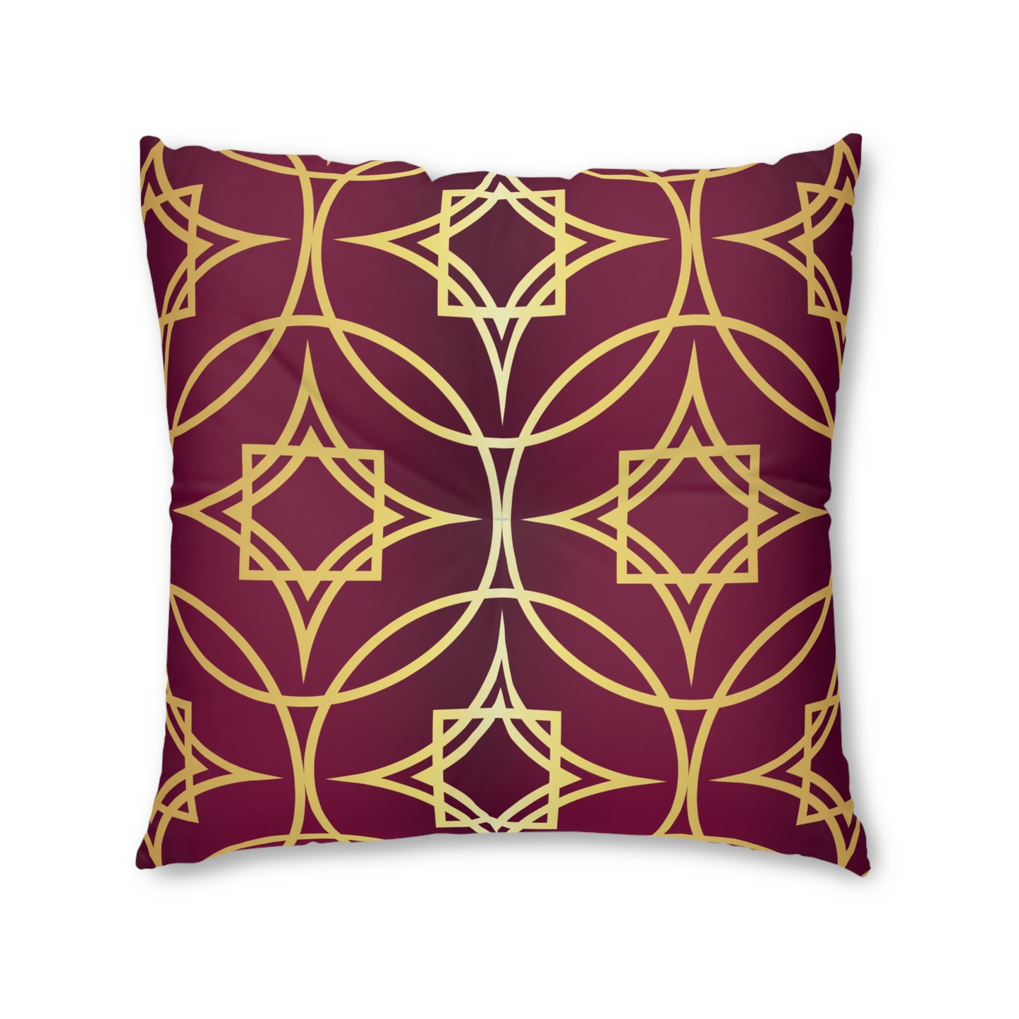 Gilded Geometric — Burgundy & Gold Decorative Tufted Floor Pillow Cushion