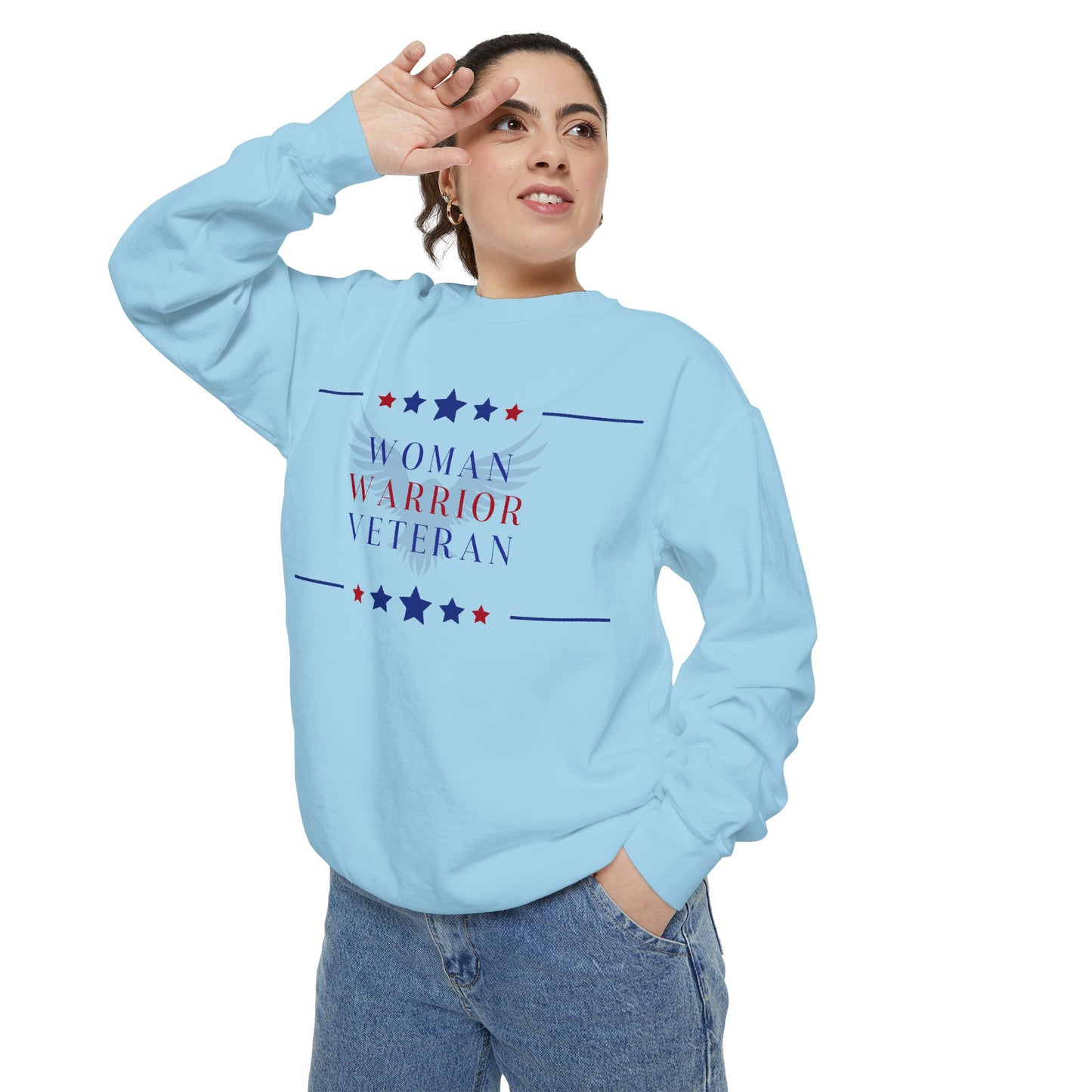 Woman, Warrior, Veteran Unisex Garment-Dyed Sweatshirt