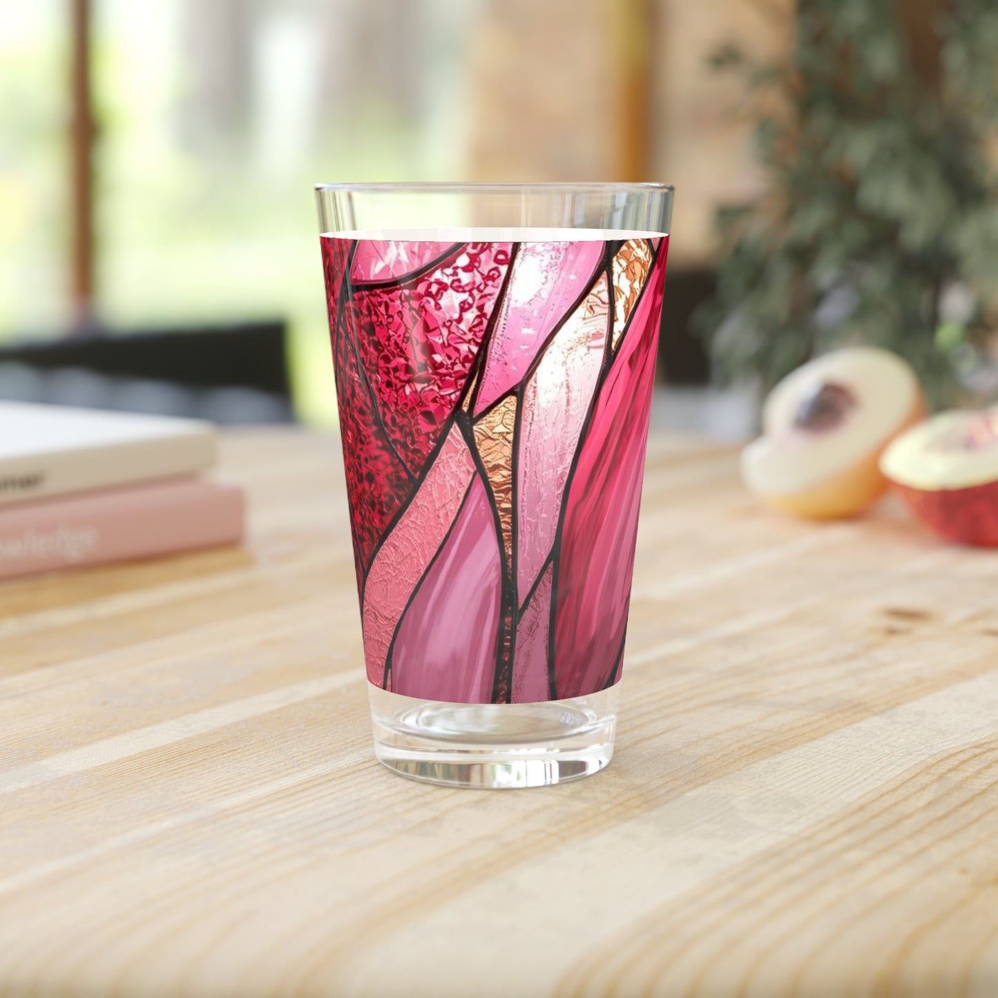 Rose Allure Stained Glass Pint Glass (16 oz) - Floral Abstract Beer Glass, Romantic Gift for Her