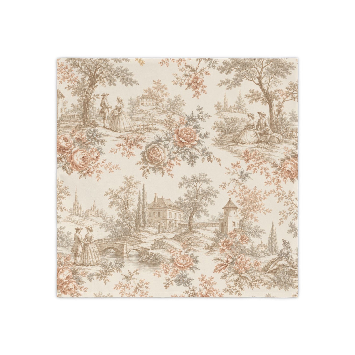 Château Rosé Napkins (Set of 4) — Elegant Floral & Countryside Pattern for Classic Table Settings