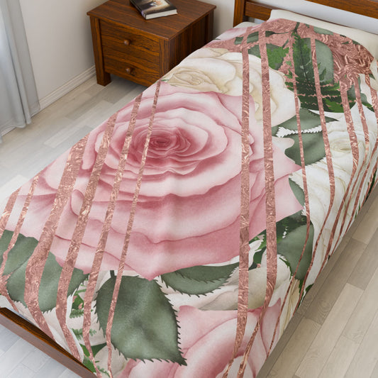Kissed by a Rose Gold Velveteen Plush Blanket