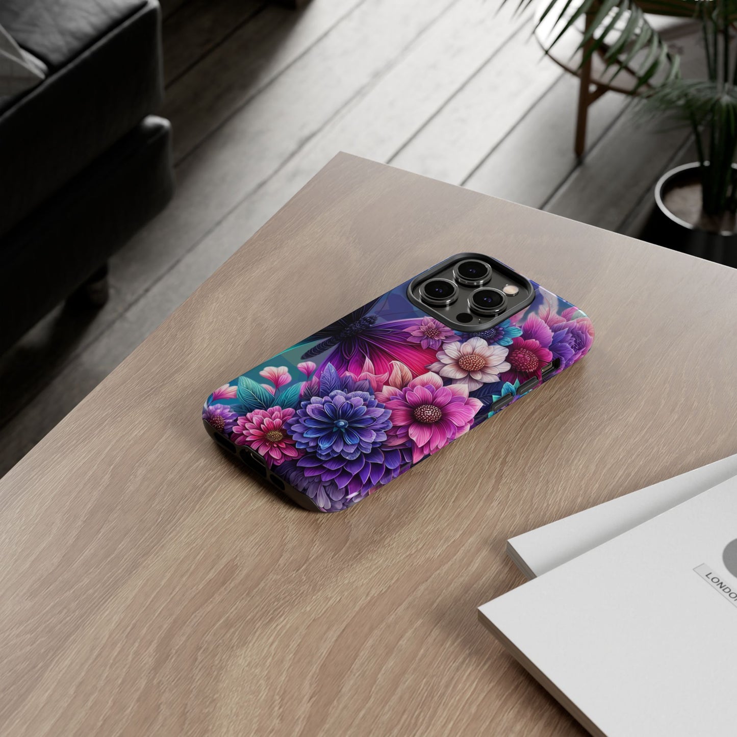 Butterfly Bloom Tough Phone Case — Vibrant Purple Blossom Protective Cover