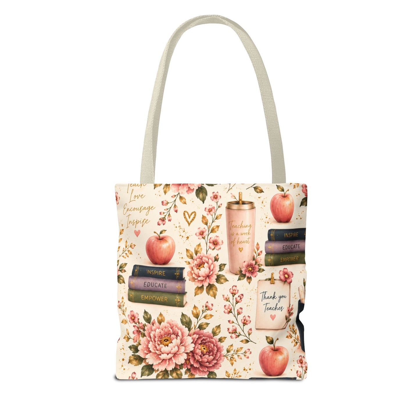Teacher Appreciation Tote Bag - 'Thank You Teacher' Book & Apple Pattern