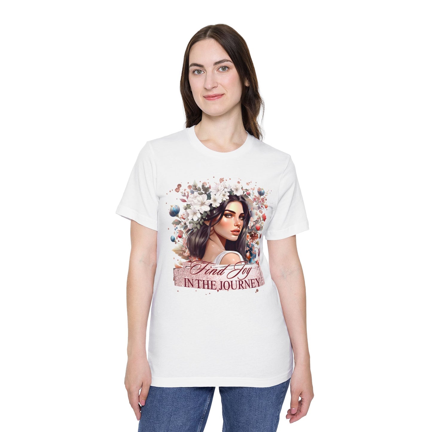 Portrait Graphic T-Shirt 'Find Joy in the Journey' Floral Portrait T-Shirt