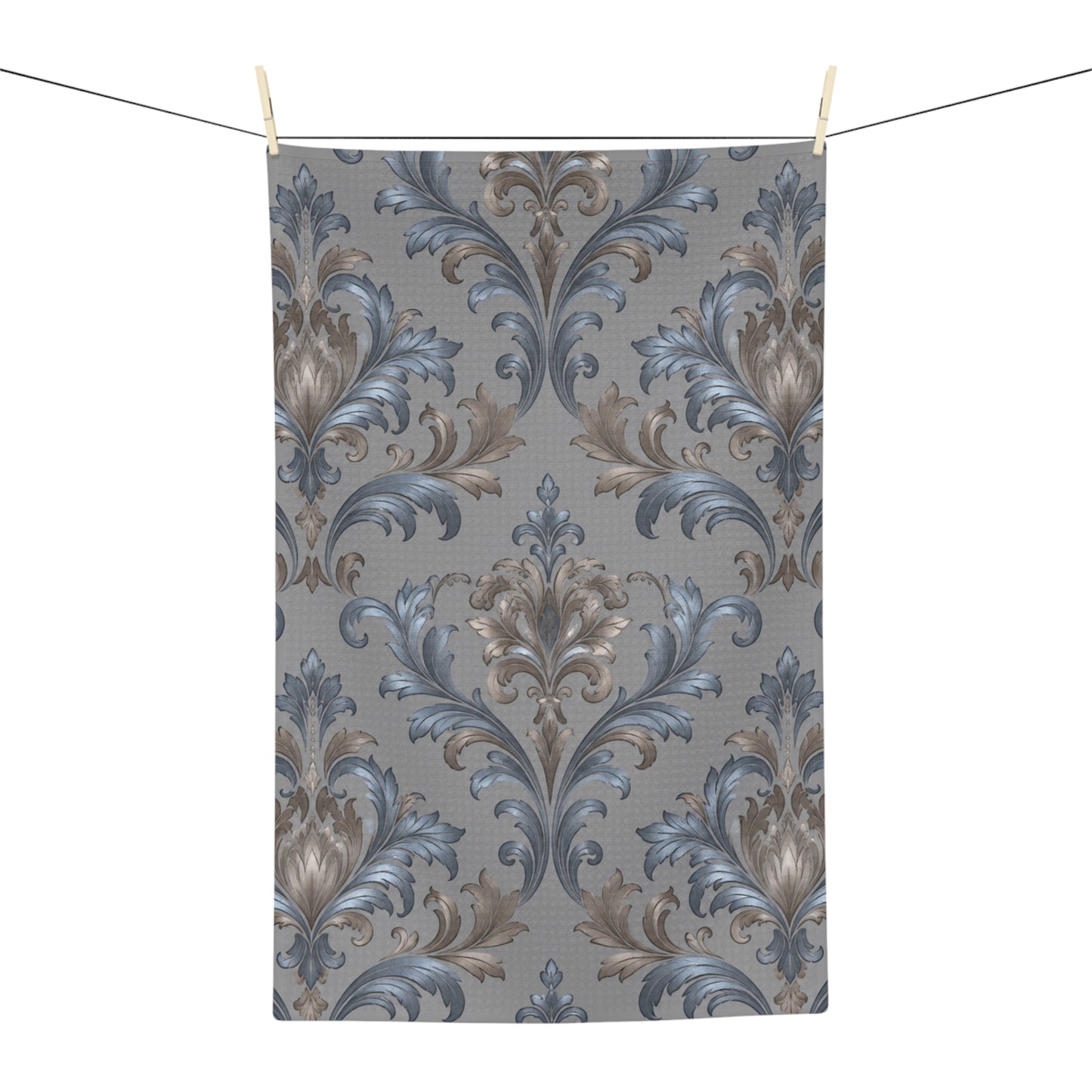Elegant Blue Gray Damask Motif Microfiber Tea Towel – Kitchen Linen