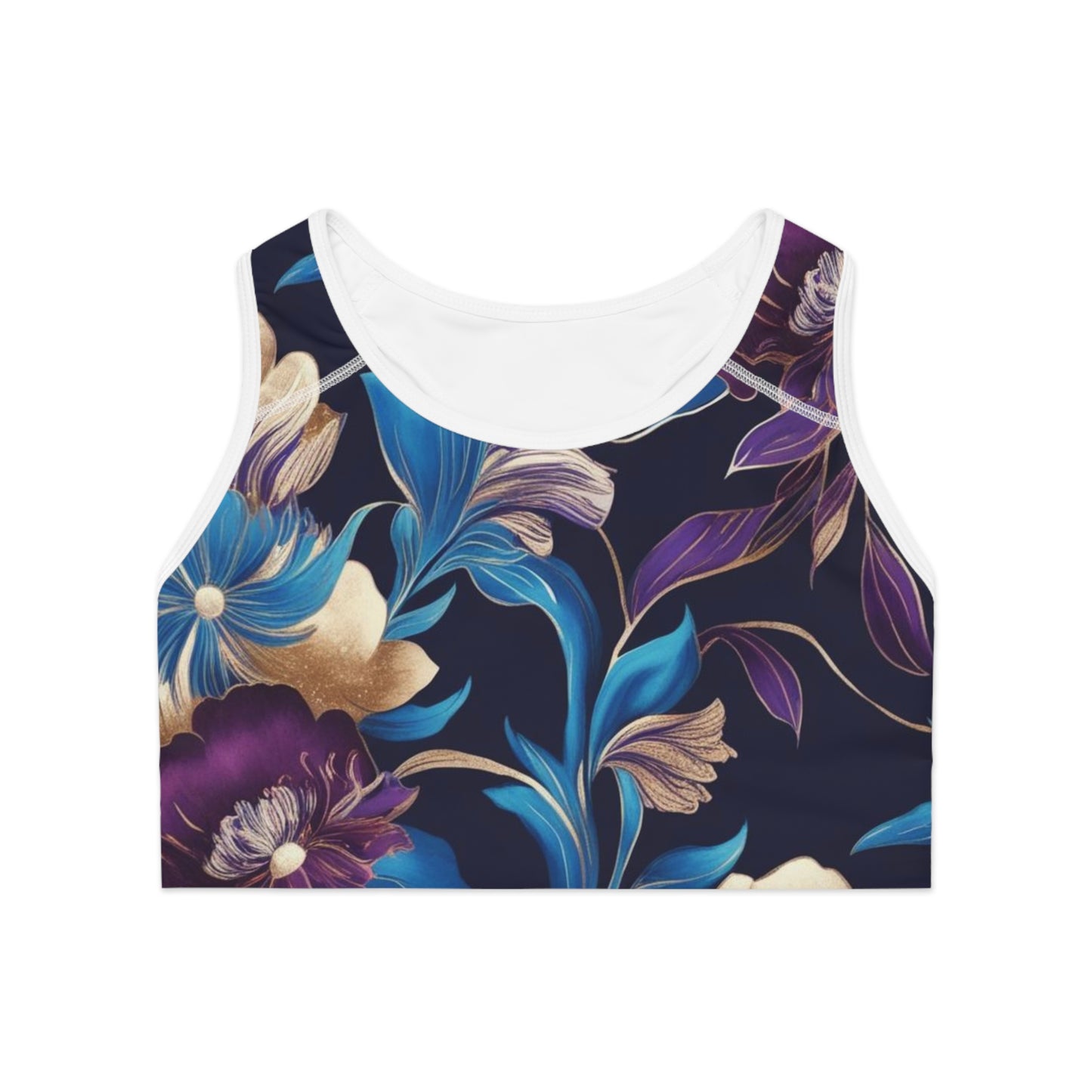 Purple/Blue Boho Floral Sports Bra (AOP)