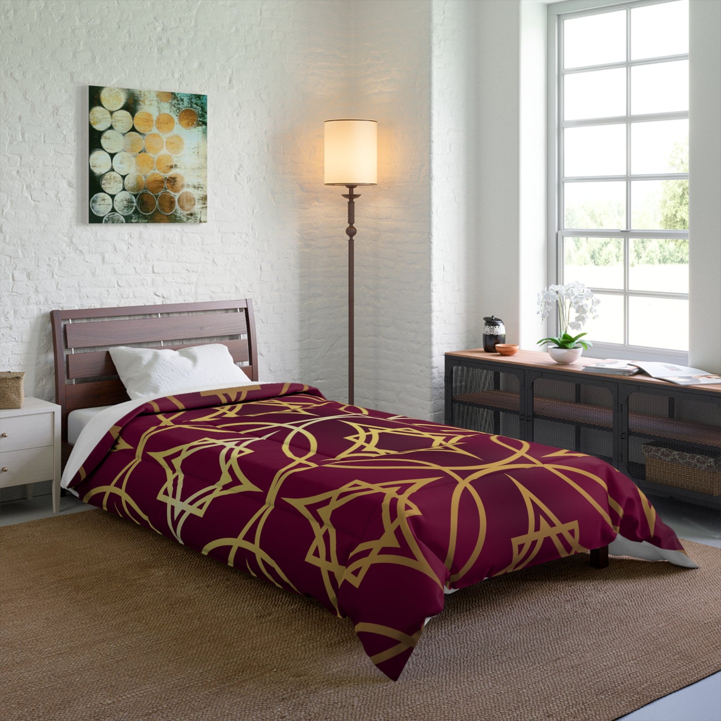 Gilded Geometric Comforter — Burgundy & Gold Luxury Duvet Cover