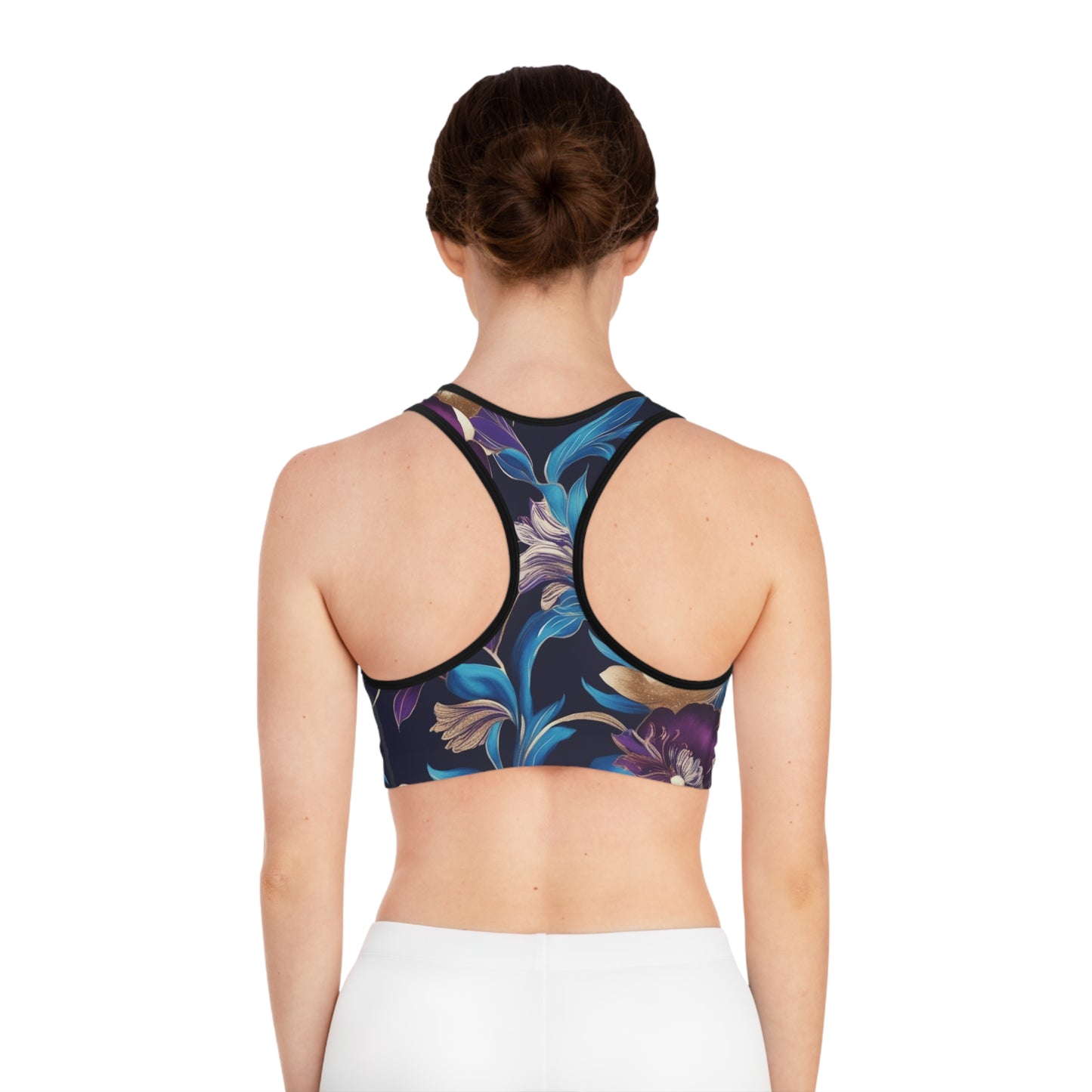 Purple/Blue Boho Floral Sports Bra (AOP)