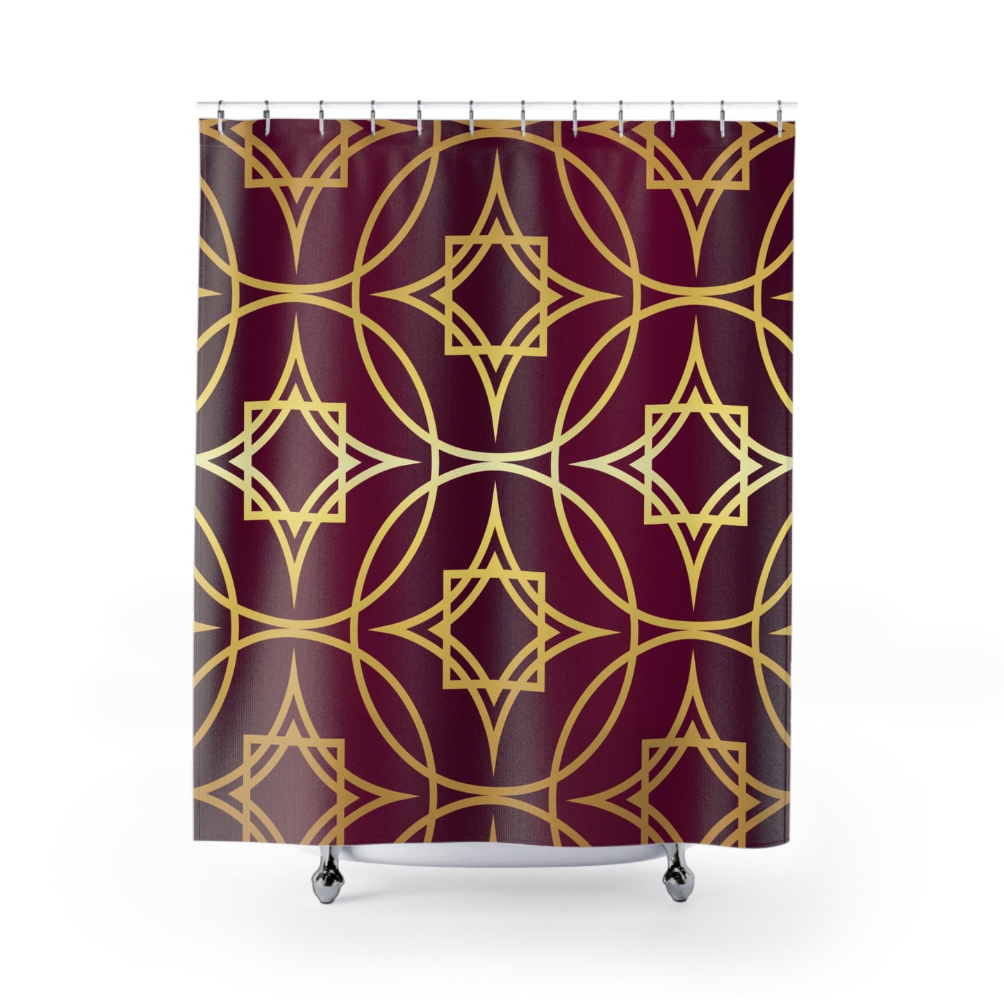 Gilded Geometric Shower Curtain — Burgundy & Gold Art Deco Bath Curtain