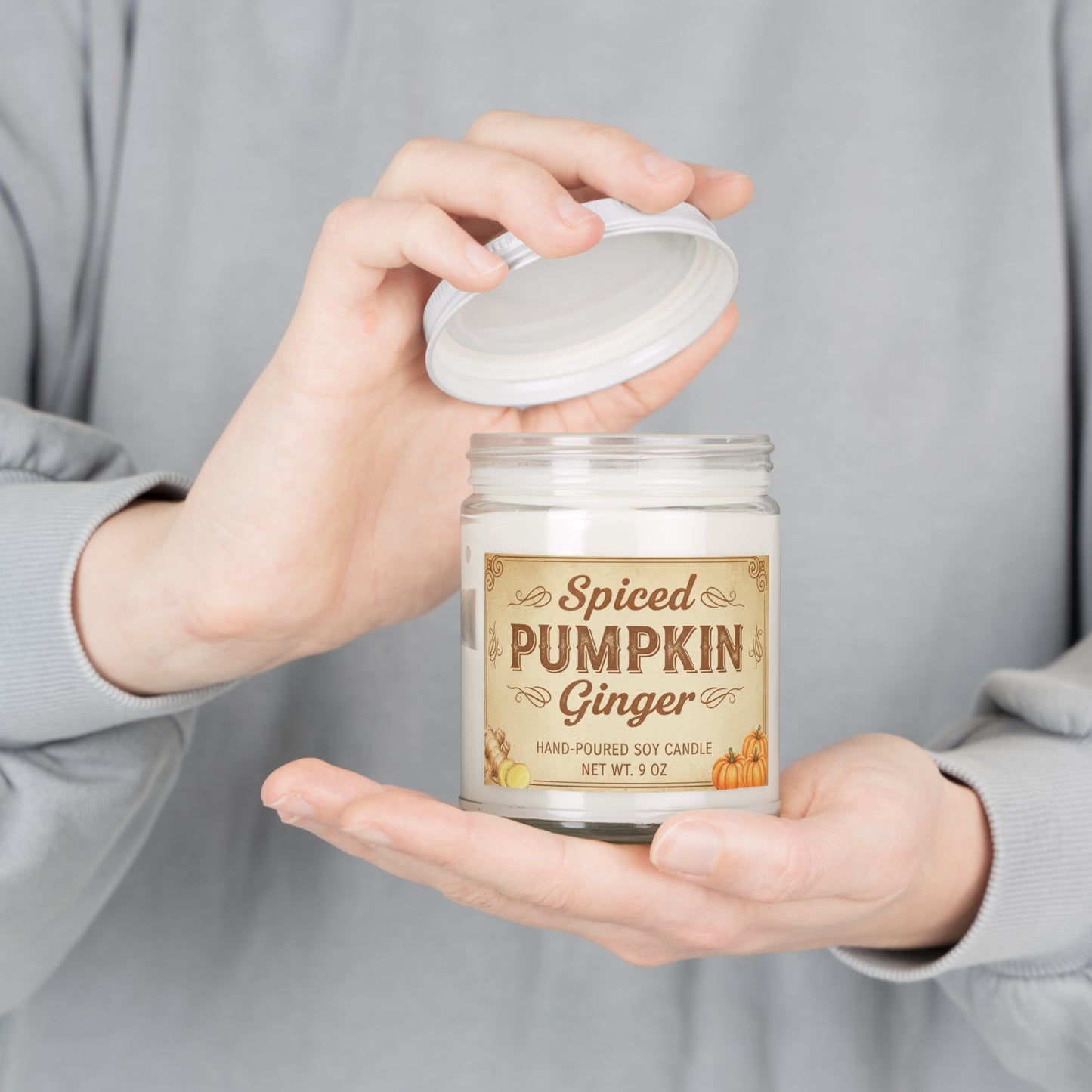 Spiced Pumpkin Ginger Scented Soy Candles with White Lid, 9oz