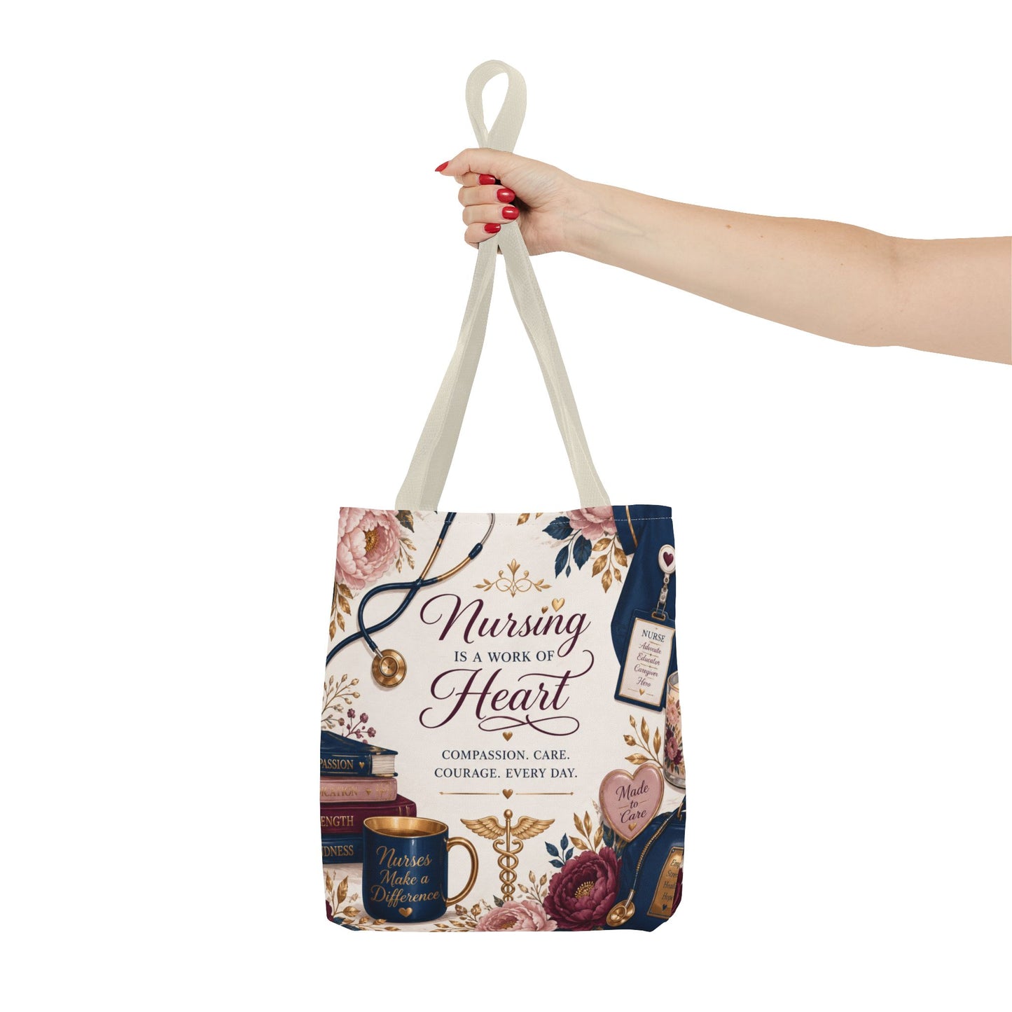 Nursing Is a Work of Heart Tote Bag – Floral Nurse Appreciation Gift