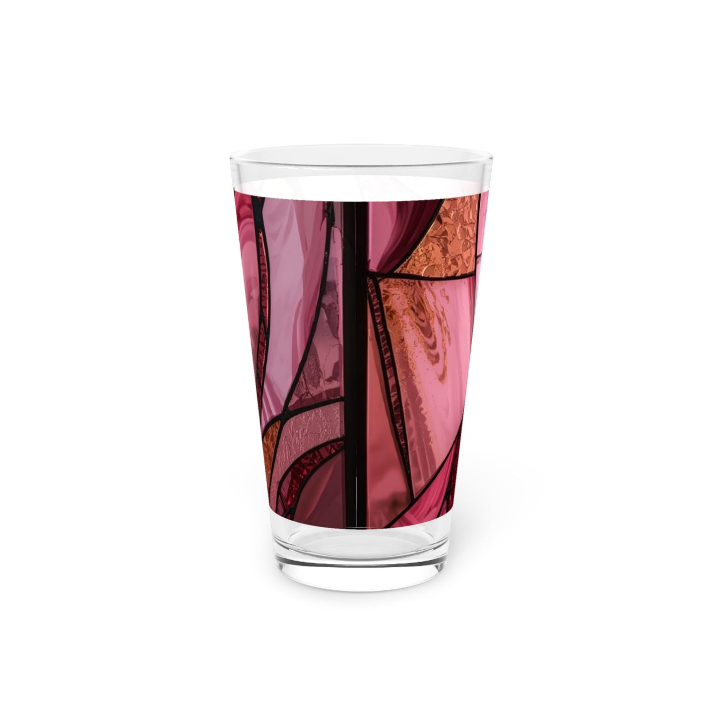 Rose Allure Stained Glass Pint Glass (16 oz) - Floral Abstract Beer Glass, Romantic Gift for Her