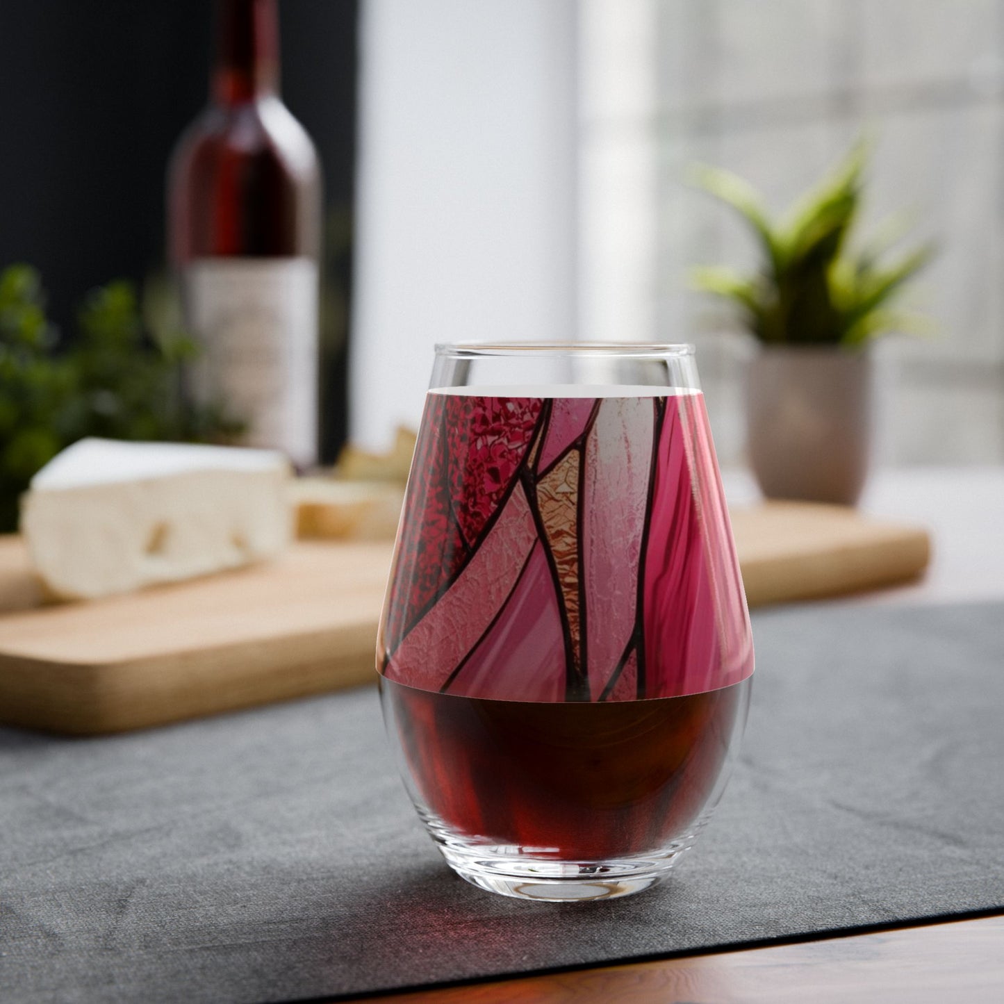 Rose Allure Stained Glass Stemless Wine Glass – 11.75 oz