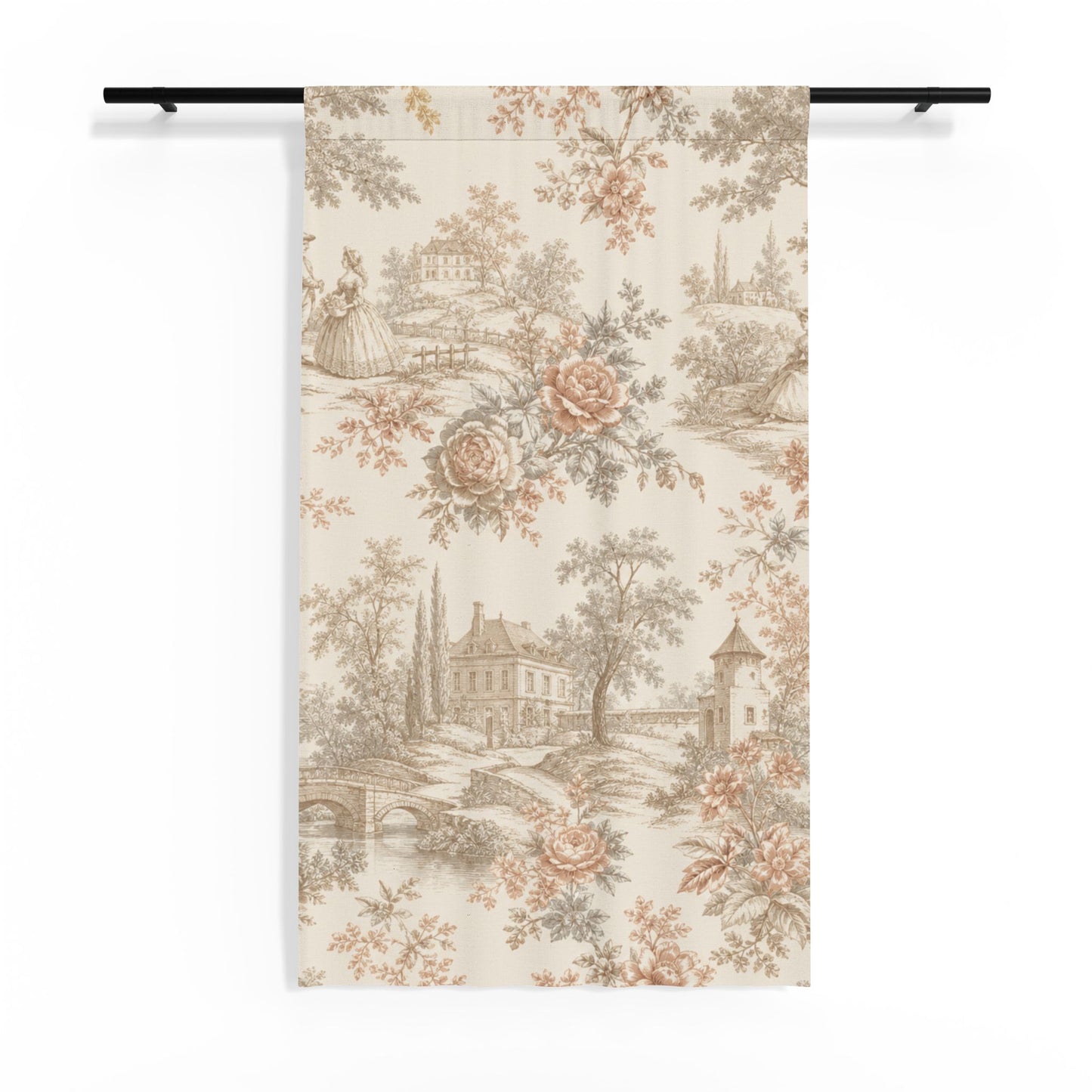 Château Rosé Sheer Curtain - Vintage Toile Floral Window Panel