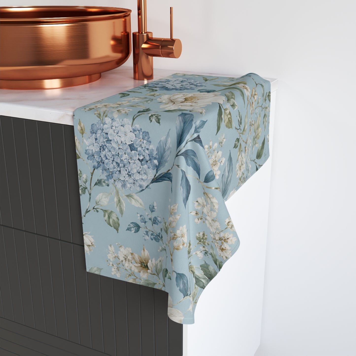Blue Vintage Hydrangea & Peony Bathroom Hand Towel