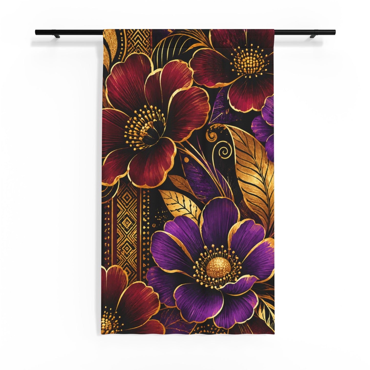 Zuri Garden Sheer Curtain — Jewel-Tone Floral Window Panel with Gold Accents