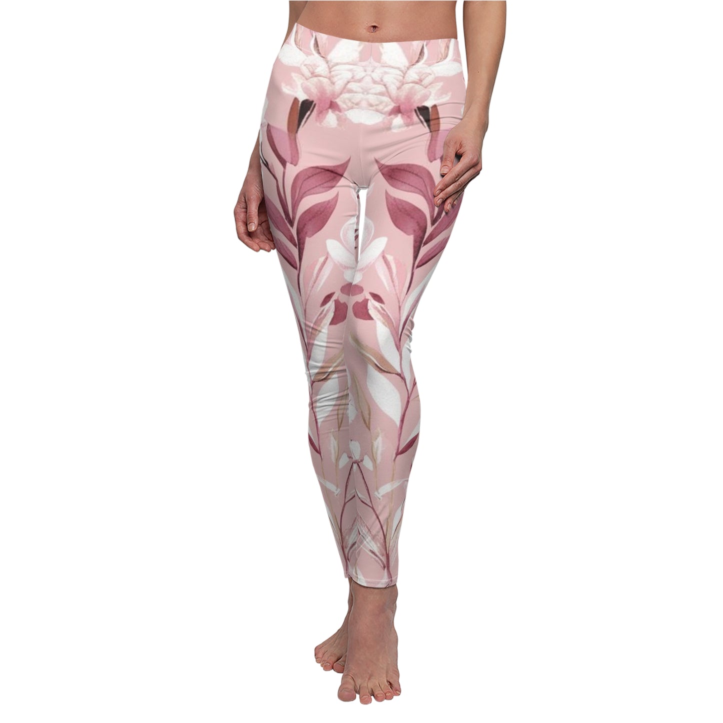 Pink & White Floral Women's Cut & Sew Casual Leggings (AOP)