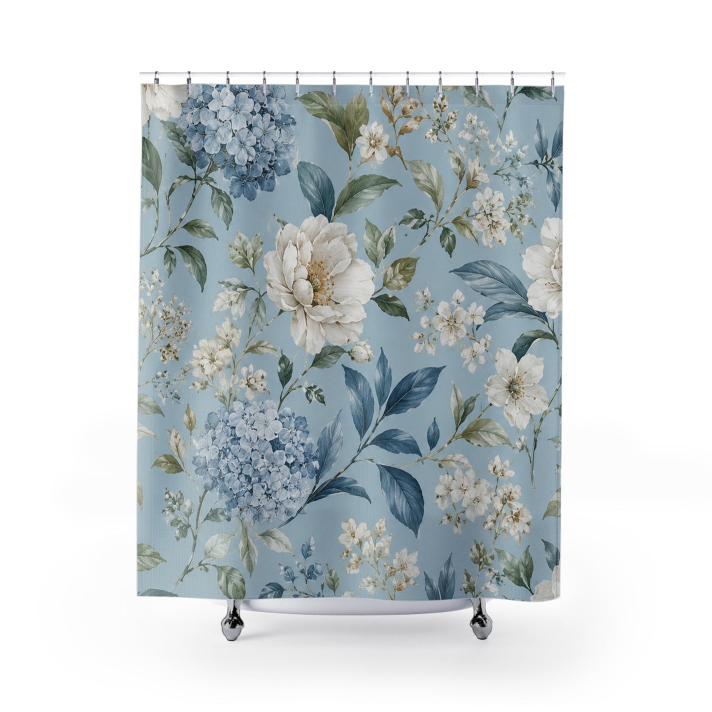 Blue Vintage Hydrangea & Peony Shower Curtain