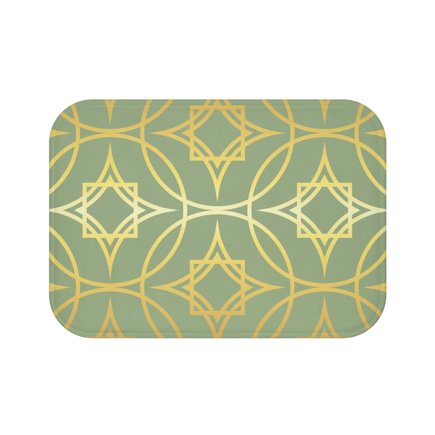 Gilded Geometric Bath Mat – Sage Green and Gold Shower Rug