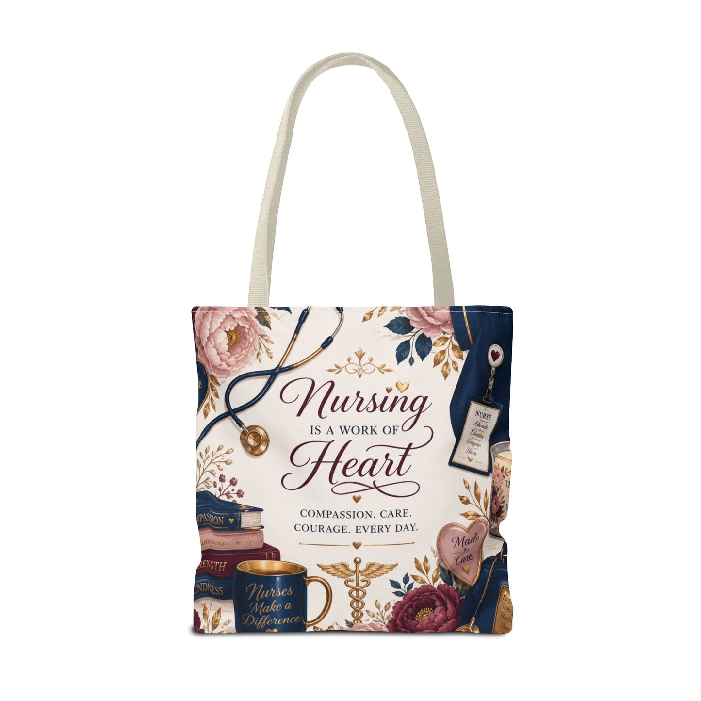 Nursing Is a Work of Heart Tote Bag – Floral Nurse Appreciation Gift
