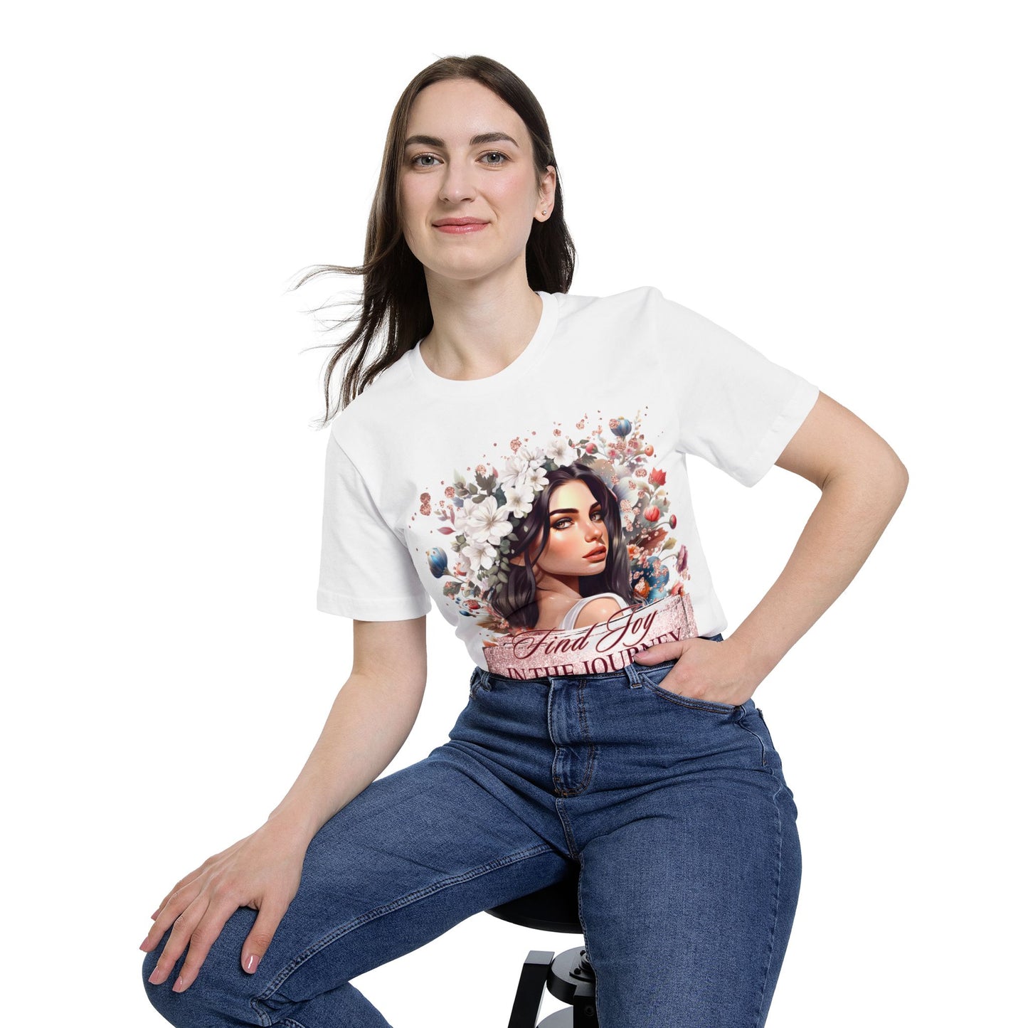 Portrait Graphic T-Shirt 'Find Joy in the Journey' Floral Portrait T-Shirt