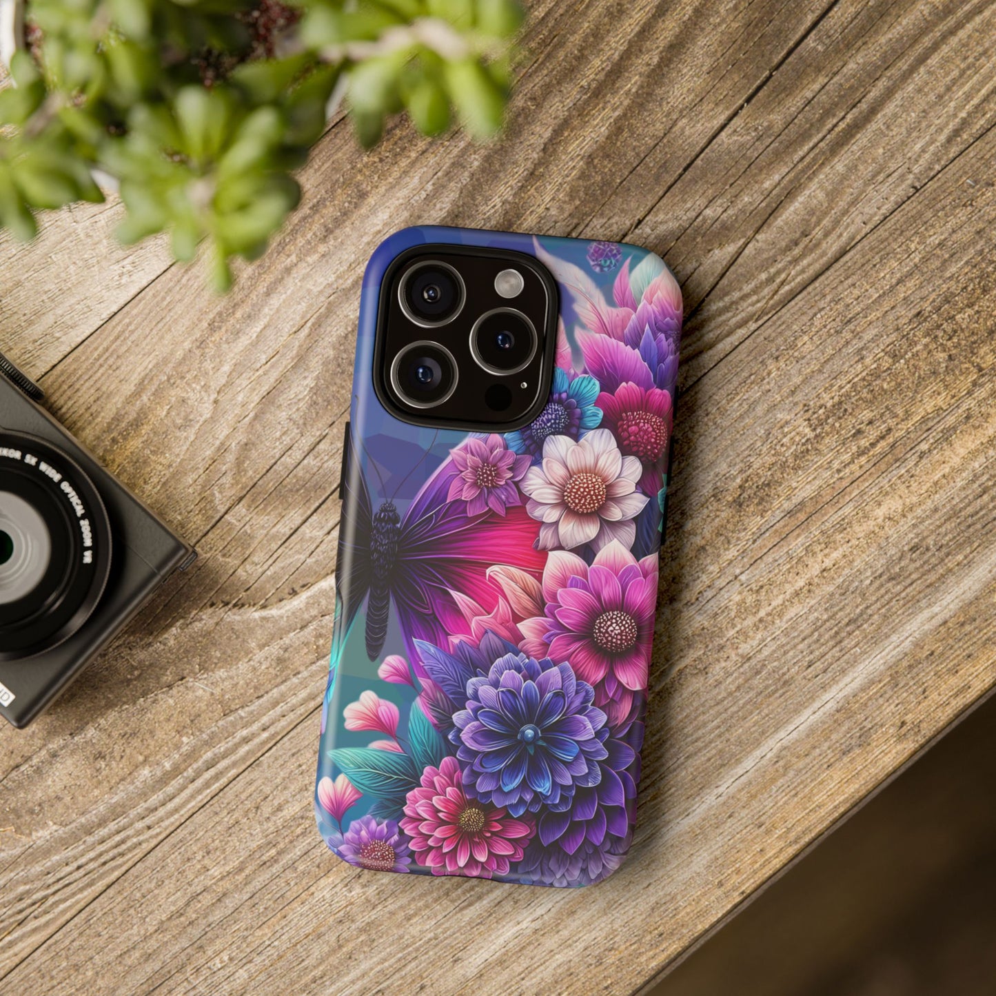 Butterfly Bloom Tough Phone Case — Vibrant Purple Blossom Protective Cover